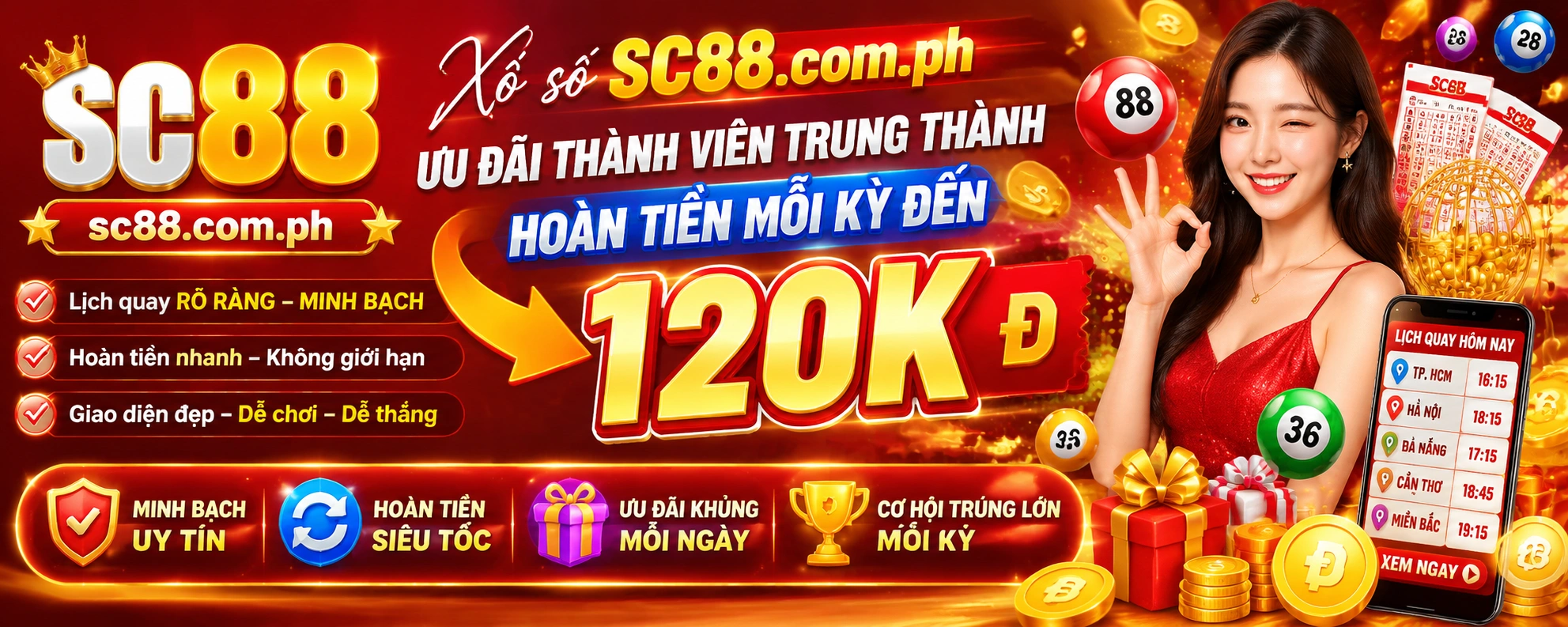 Giao diện xổ số SC88 hiển thị kết quả hôm nay và jackpot đang chạy